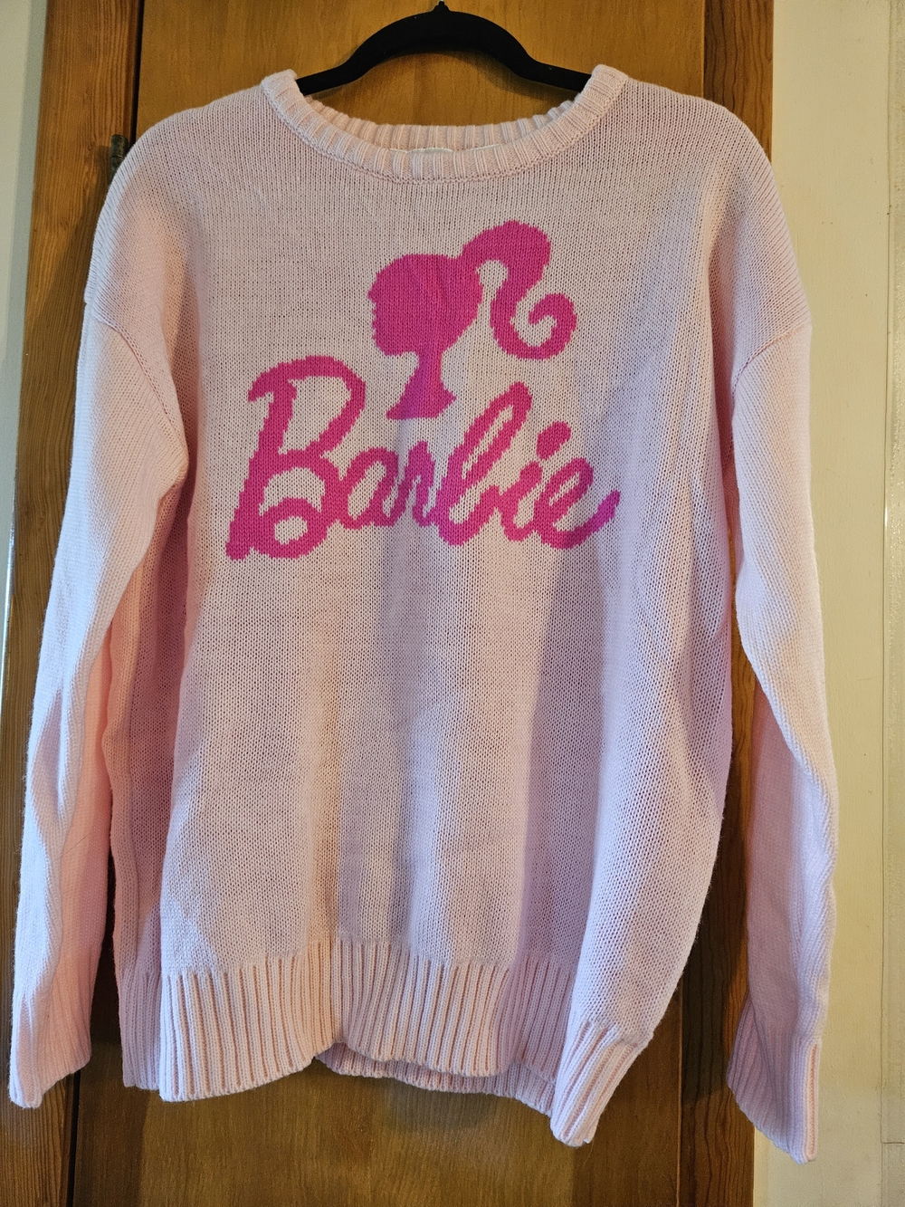 Barbie Light Pink Crewneck Sweater with Hot Pink Logo